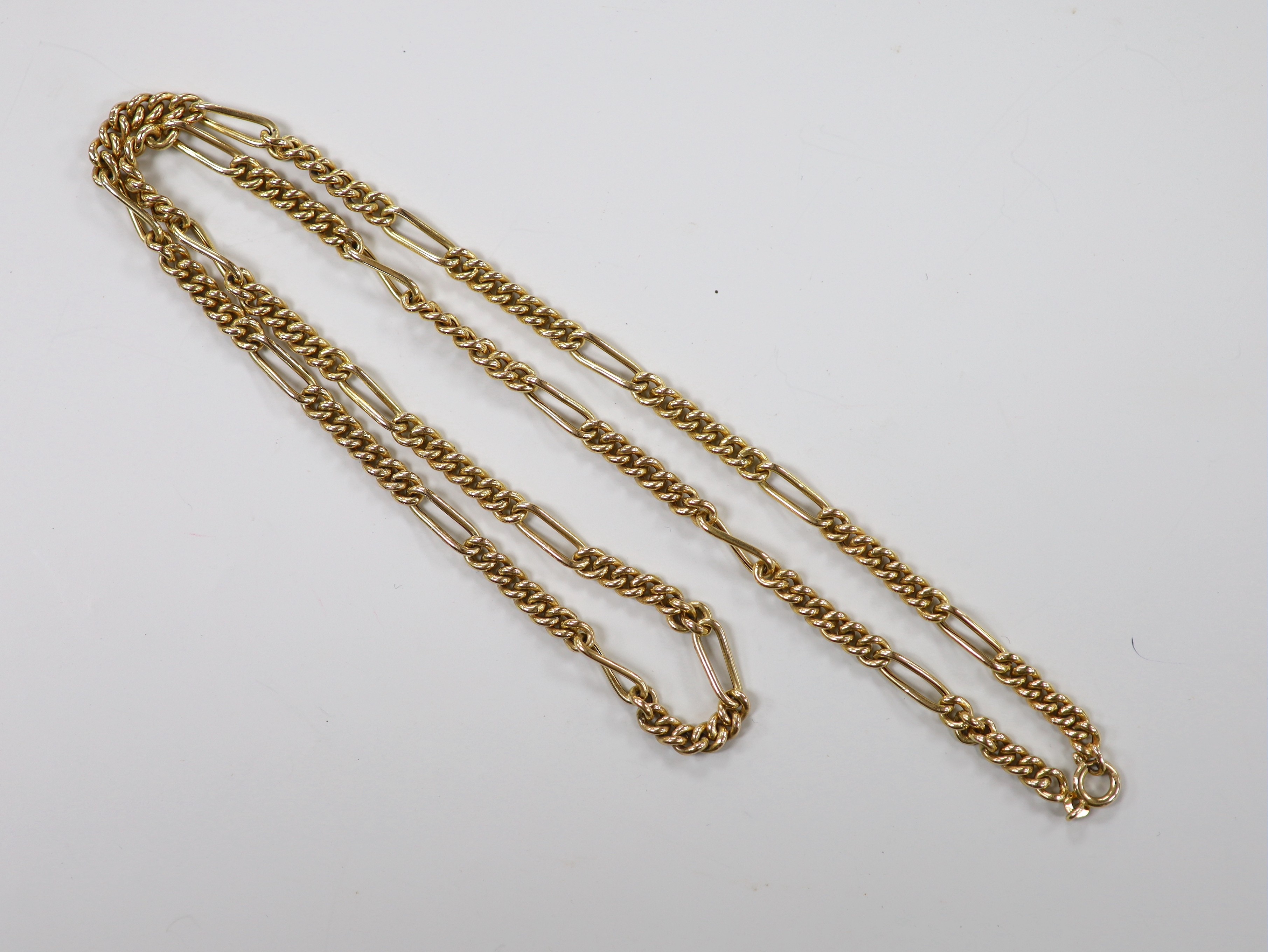 A modern 9ct gold curb and elongated link chain, 66cm, 24.7 grams.